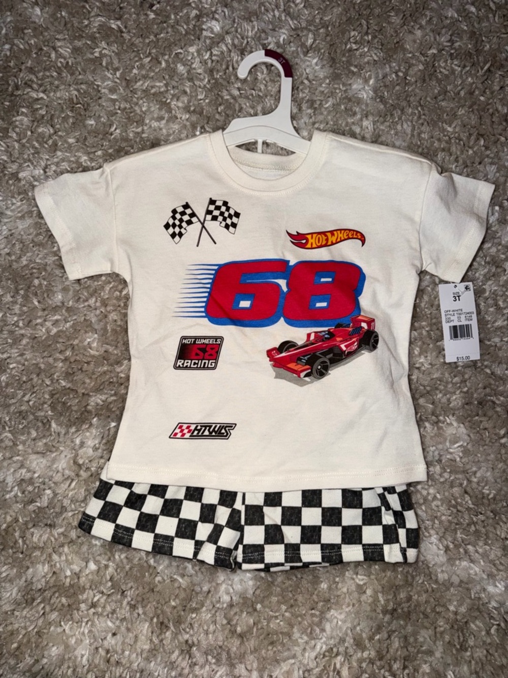 Toddler Boys' 2pc Hot Wheels T-Shirt & Checkered Shorts Set - Off-White 3T BNWT